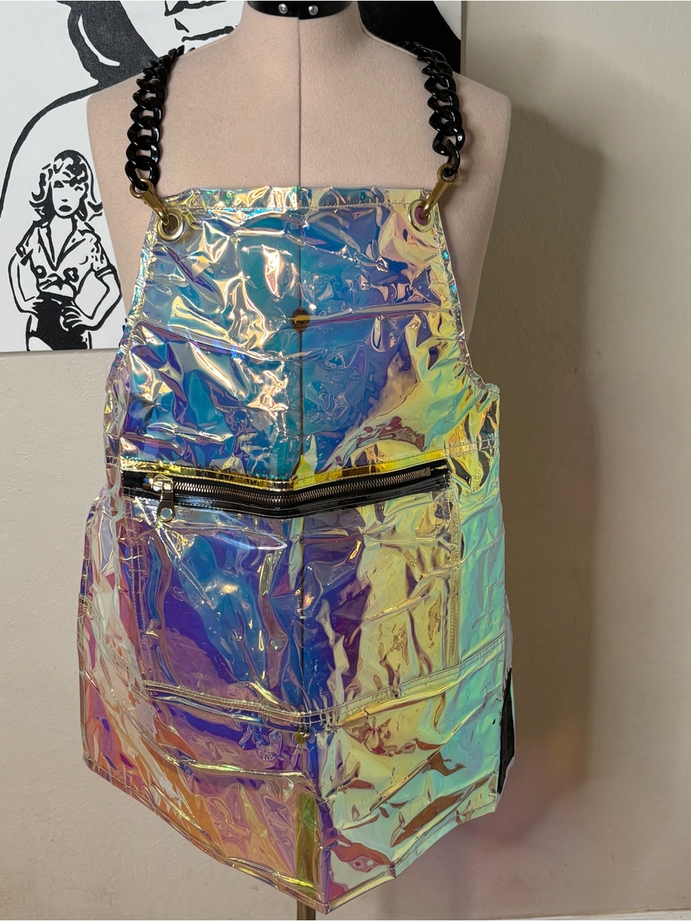 Wearable Art Iridescent Holographic hair dresser apron Chain Straps - Multicolor